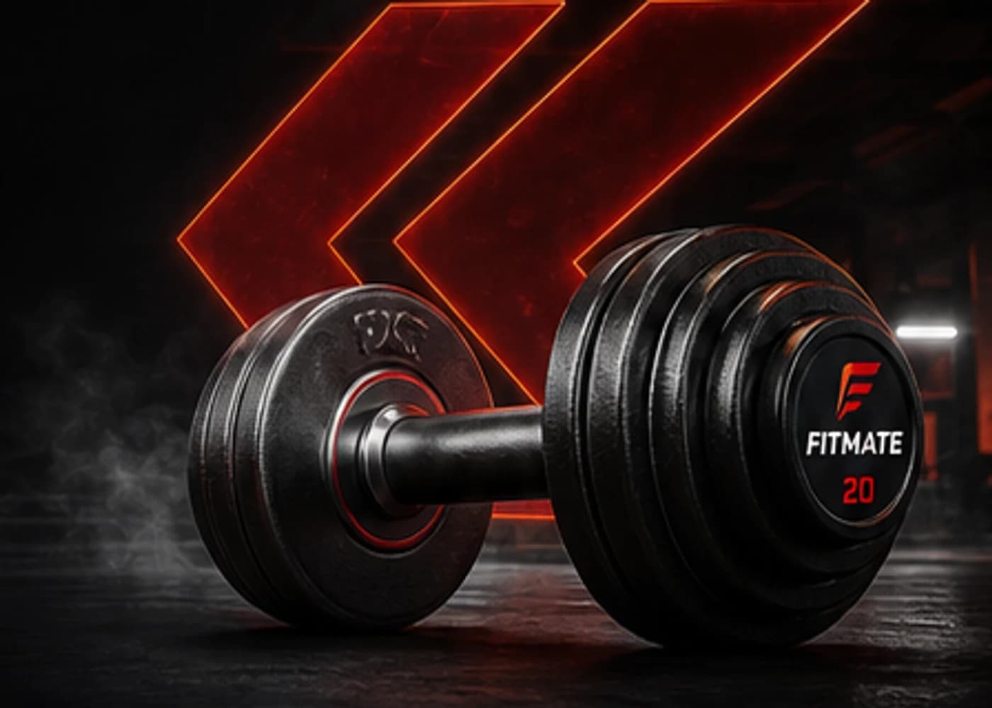 Fitmate Wellness Club marka halteri ve chevron motifli arka plan